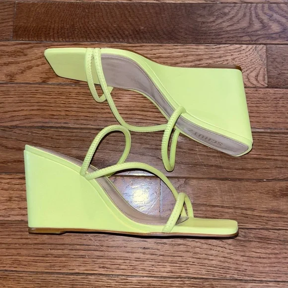 SCHUTZ Kiki Wedge Heel Sandals Green Apple Color Women’s Size 8 Square Toe - Picture 7 of 15